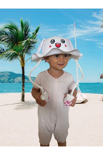 AboutThePerfect Summer Straw Hat for Children, with Ear Play, Beach and Sun Protection