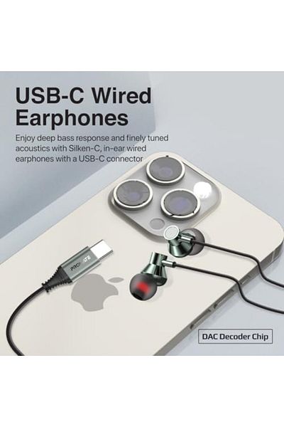 Promate USB-C Earbuds, Premium Comfort-Fit Type-C In-Ear Earphones with In-Built Microphone, Anti-Ta