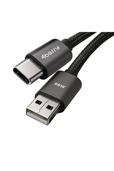 4Berry USB-A to Type-C 66W Örgülü Süper Hızlı Şarj Kablosu ve Veri Kablosu 2 ...