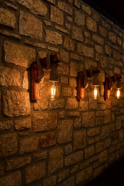 aybükpabuç Decorative Rustic Sconce – Rope Wooden Chandelier Cafe Balcony Home Decor Lamp 3 Pieces