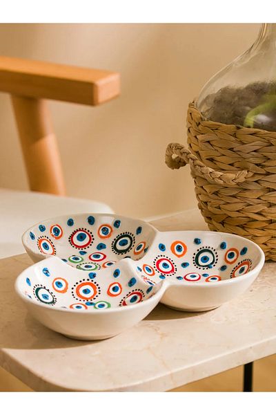LC Waikiki Lcw Home Mixed Evil Eye Bead Printed Ceramic Snack Bowl 20 cm