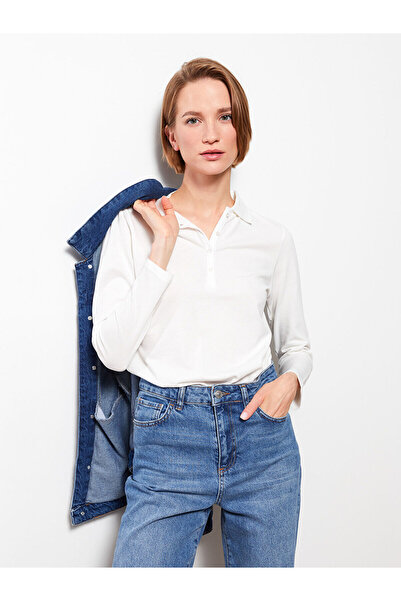 LC Waikiki Polo Neck Plain Long Sleeve Pique Women's T-Shirt