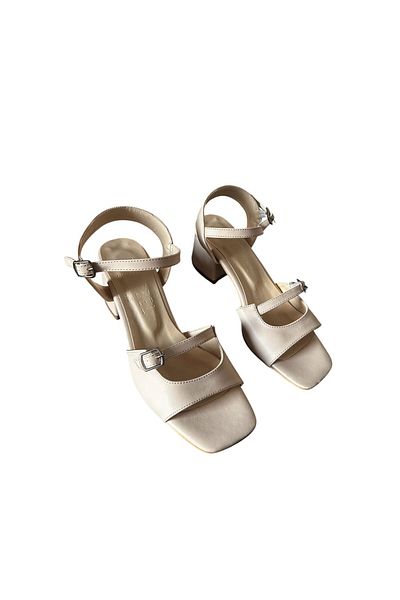 bescobel Women's Henma Beige Low Heel Sandals 5 cm