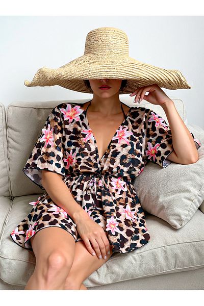 BELLA NOTTE Leopard Printed Lace Detailed Pareo Beach Dress
