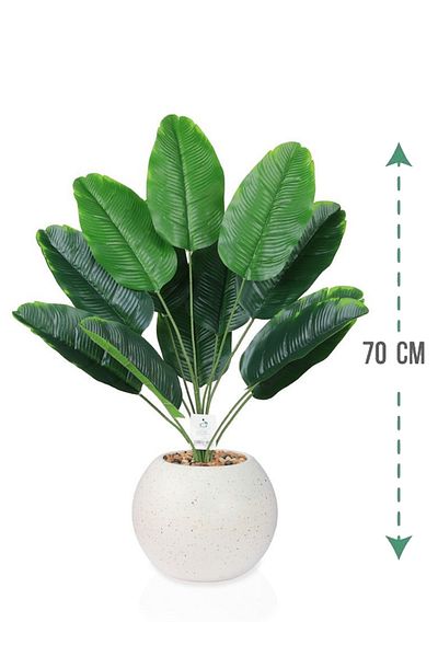 Generic Artificial banana leaf seedling (18 branches) in a round plastic container