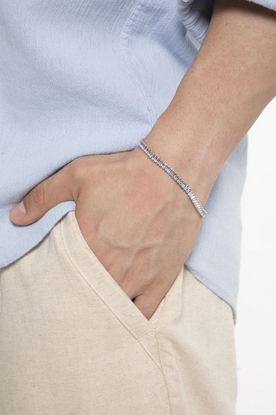 Fjellor Men's Silver Color Rectangular Transparent Stone Waterway Bracelet