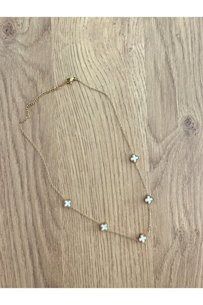 FANCY&COZY Çift Taraflı Beyaz Sedefli 316L Paslanmaz Çelik Kolye