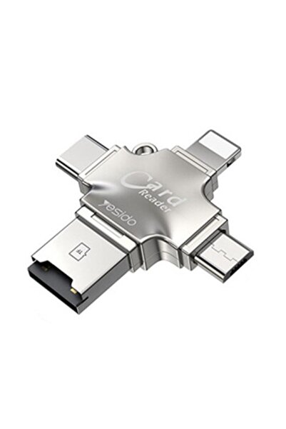 Yesido Cititor de carduri și adaptor (GS13) - MicroSD la USB, Tip-C, Lightning, MicroUSB - Argintiu
