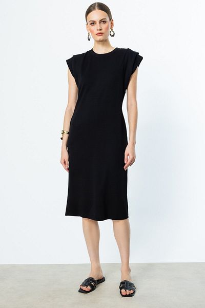 On Fashion On Shoulder Flounce Midi Dress -56491