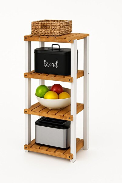 WOODENSA Mutfak Banyo Dolabı Rafı Çok Amaçlı Organizer 4 Katlı Ahşap Raf Beya...