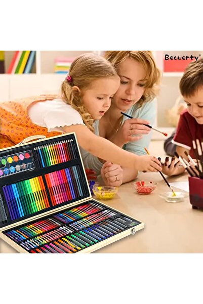 Toybox Kids Art Set in Wooden Carrying Case Including Paints, Crayons, Markers and More 180pcs