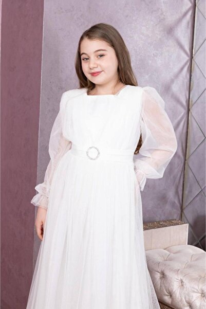 Giyinse فستان سهرة تول موديل أبيض