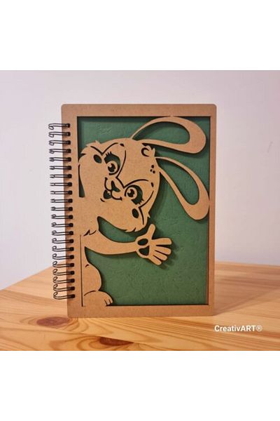 CreativArt A5 diary with wooden covers, bunny pattern