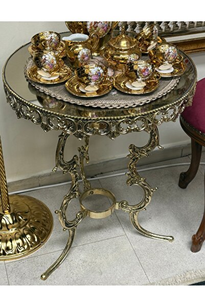 Handmade Döküm Pirinç Sehpa Bronz Camlı