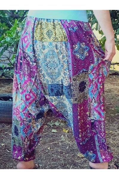 hoaryage Pants with Elastic Viscose Fabric Floral Patterned Shalwar with Pockets 100% Cotton Sizes 38 to 100 kg
