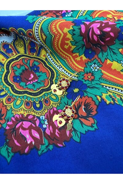 Midyat Artuklu Gümüşçülük Yakut Taşlı Gümüş Altın Kaplama Sallantılı Küpe