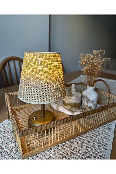 KorFam Kumaş Başlıklı Şık Pilli Masa Lambası | Led Gün Işığı | Pilli ve Kablo...