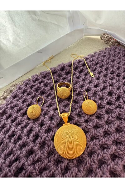 Midyat Artuklu Gümüşçülük Telkari Salyangoz Modeli Gümüş Altın Kaplama Takım