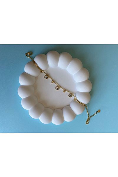 marsel aksesuar Round Stone Detailed Nail Gold Steel Anklet