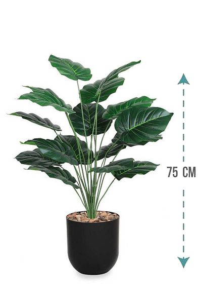 Generic Artificial Dark Heart Leaf Seedling (Alocasia 18 Branches) in a Plastic Cylinder Pot