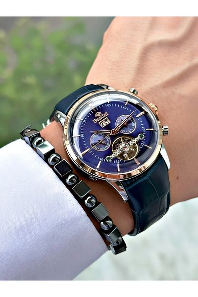 Bentini Men's Wristwatch – Automatic Mechanism, Calendar, Leather Band, Waterproof, 2-Year Warranty, Clip