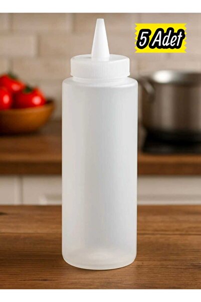 ZTF PLASTİK 5 Adet - 500 ML.(BEYAZ) FİŞEK SOSLUK YAĞDANLIK ŞEFFAF KETÇAP MAYO...