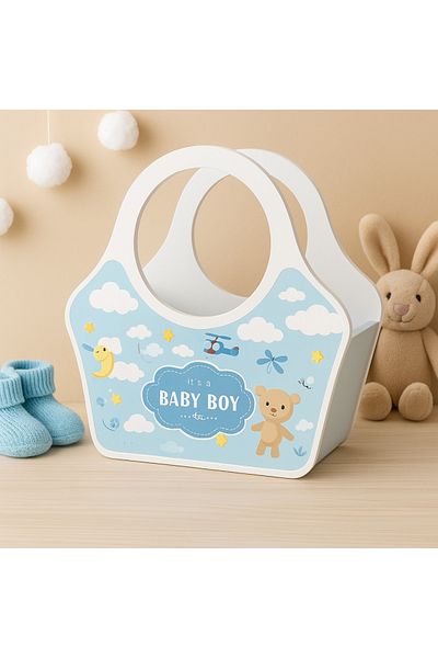 seasons box Baby boy distribution basket with a sky blue design and a cute teddy bear - blue color