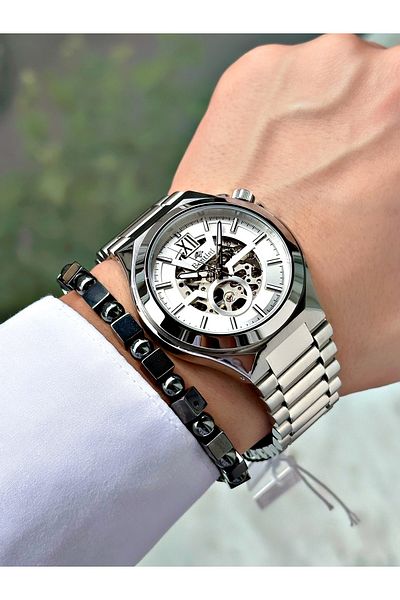 Bentini Men's Wrist Watch - Automatic Mechanism, Calendar, Steel Case & Band, Waterproof, 2 Year Warranty