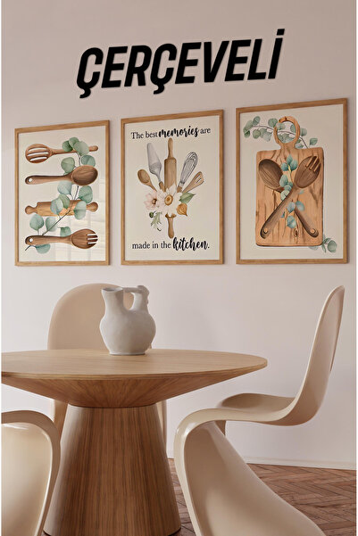 kutuTR 🍴 “The Best Memories Are Made in the Kitchen” – Mutfak Temalı Çerçeveli 3’lü Tablo Seti CRV1050