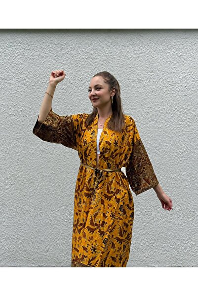 Dilara Begüm Collection AYU %100 Pamuk Bağlanabilir Desenli Kimono