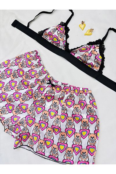 İNKO İÇ GİYİM Set pantaloni scurți din dantelă cu model satinat