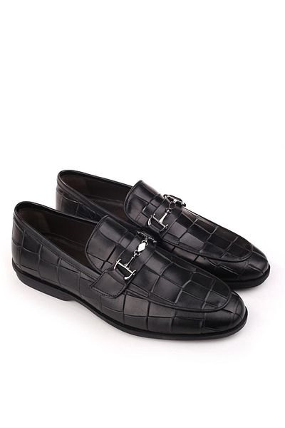 Papuçsepeti Shoe Basket 4866 Men's Genuine Leather Daily Printed Leather Ballerina Shoes