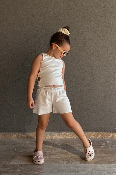 Dage Kids Side Detailed Ribbed Camisole Children's Bottom Top Set