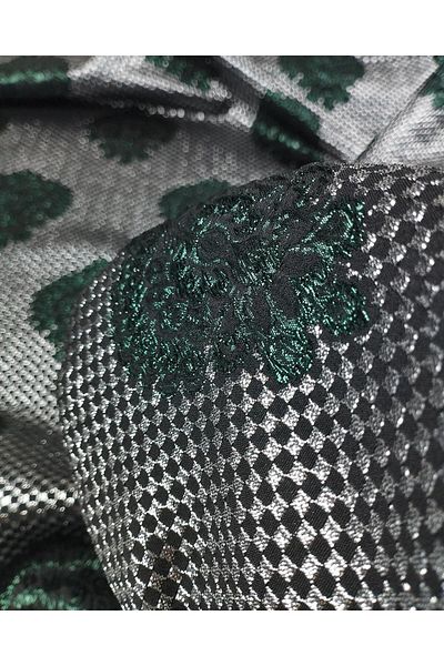 Kumaş Parça Lame Black with Green Floral Brocade (Width 140 cm X Length 300 cm)