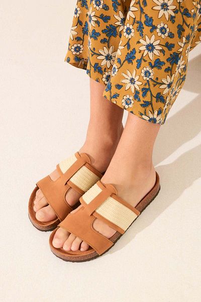 Women'secret Organic clog sandal with raffia and suede straps