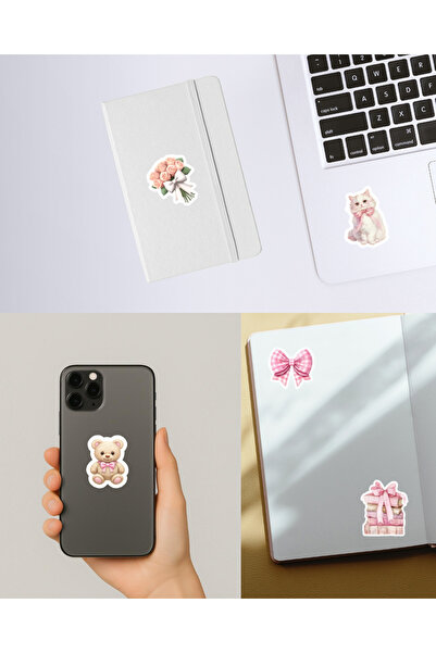 Studio D arte DIY KIT 45 Adet Coquette Pembe Sticker Set Bullet Journal Ajanda Günlük Laptop Telefon Çıkartma Etiket