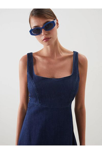 LC Waikiki Mini rochie din jean cu guler pătrat