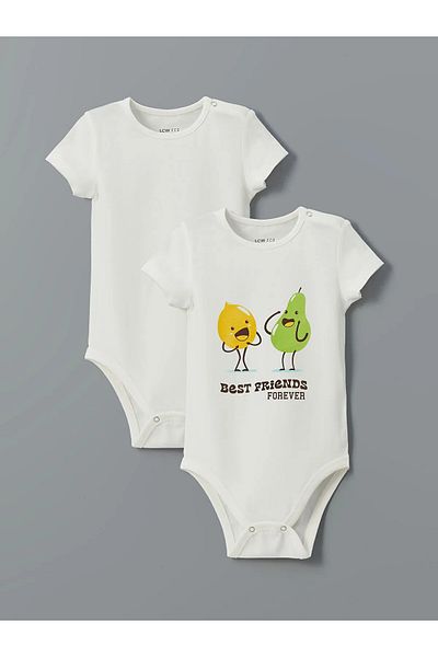 LC Waikiki Crew Neck Printed Baby Boy Snap Bodysuit 2-Piece