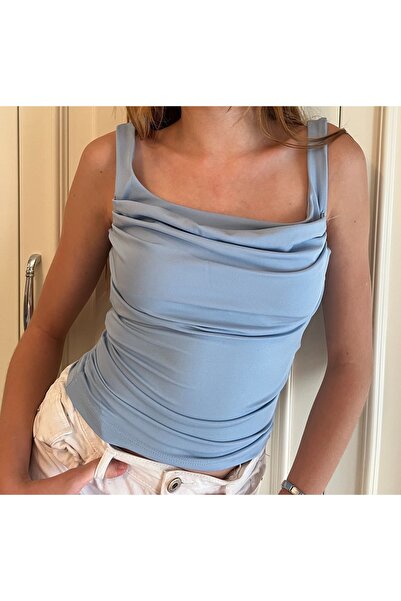 By Lurena Önü Büzgülü Askılı Crop Bluz