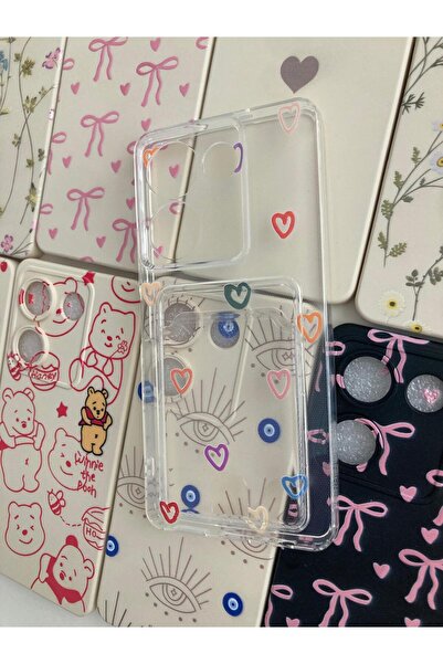Newon Tecno Camon 20 Kalp Printed Transparent Card Holder Silicone Phone Case Cover (Ck6N Compatible)