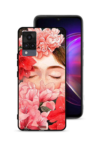 Tolwak غطاء حماية لهاتف Vivo V21 برسومات زهور ووجه فتاة مخفي