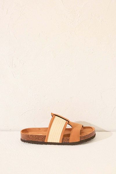 Women'secret Organic clog sandal with raffia and suede straps