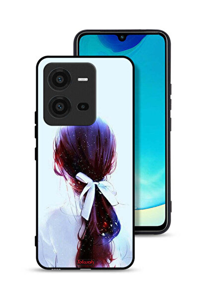 Tolwak غطاء حماية لهاتف Vivo V25 5G بتصميم ربطة شعر مع رباط شعر وفن فتاة