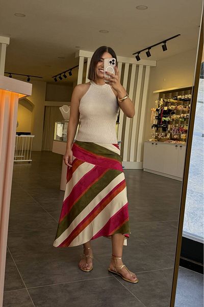 Bucle By Gizem Asymmetrical Fluid Fabric Midi Skirt