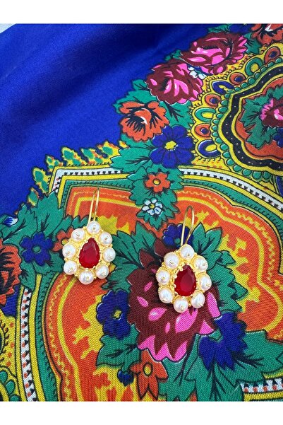 Midyat Artuklu Gümüşçülük Yakut&İnci Taşlı Gümüş Altın Kaplama Damşla Model Küpe