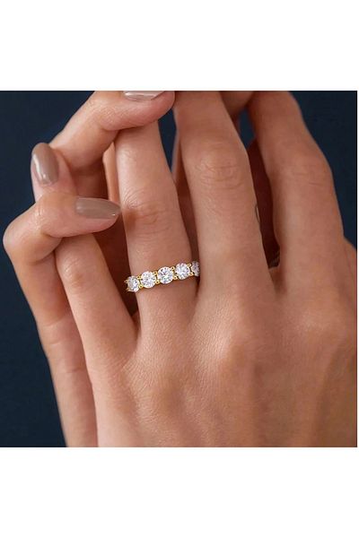 mos&more Gold 5 Stone Adjustable Top Quality Ring, Five Stone Ring