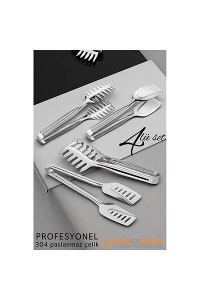 Ladesmedya Kitchen Tongs Set - Pasta Pastry Salad Multi-Purpose Tongs Set of 4 304 Stainless Steel