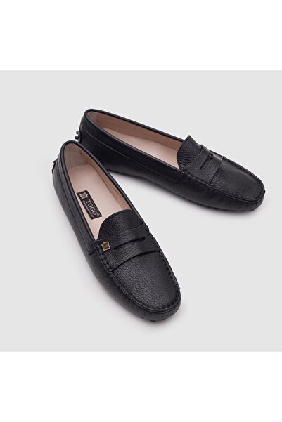 TOGO Siyah Floater Hakiki Deri Kadın Loafer Ayakkabı [060037]