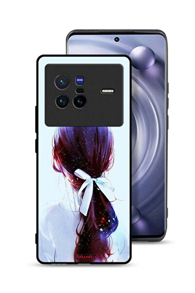 Tolwak غطاء حماية Vivo X80 بتصميم ربطة شعر مع رباط شعر وفن فتاة