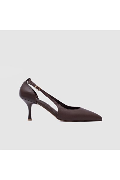 TOGO Kahverengi Hakiki Deri Kadın Topuklu Ayakkabı [060251]